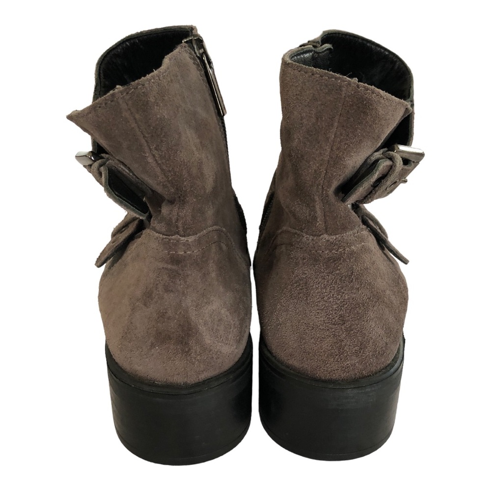 Aguatalia Moto Chunky Bootie Buckle Suede Grey/Taupe Lug Sole Zip-Up NWOT 8.5 - Picture 4 of 12